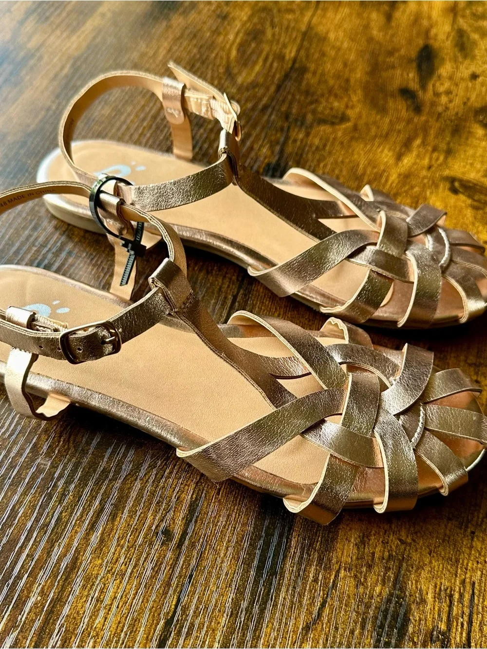 Justice Rose Gold Metallic T-Strap Girls Sandals